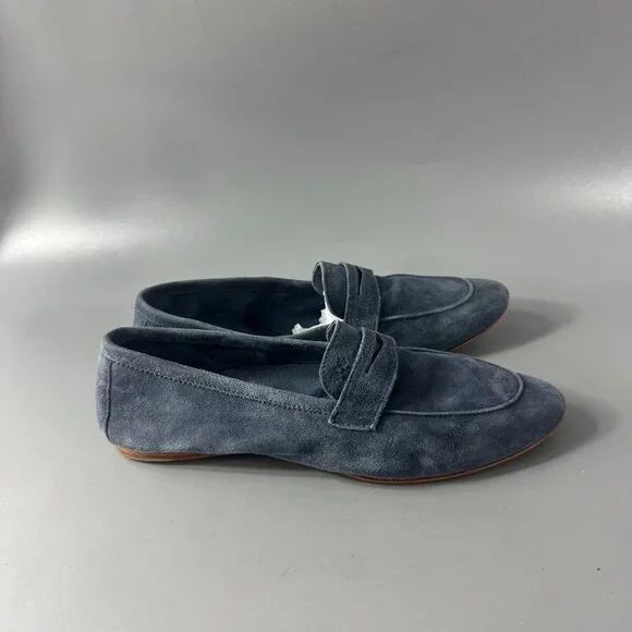 Authentic Brunello Cucinelli Ashy Blue Suede Flats, Size 36